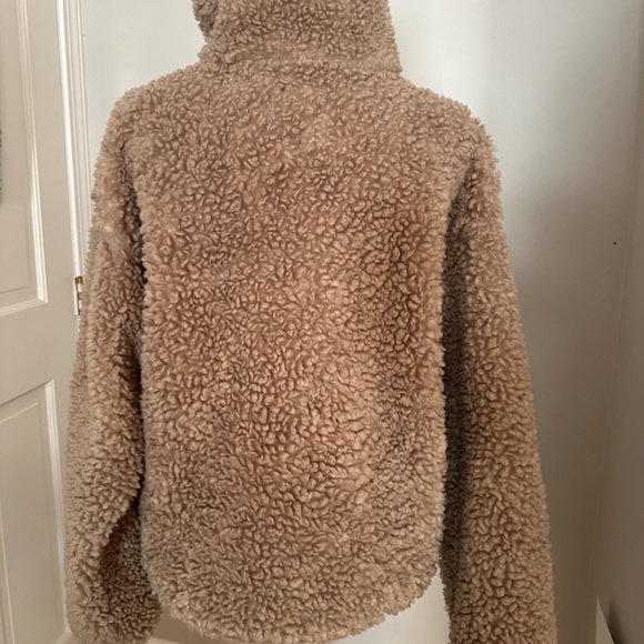 Women's Abercrombie Teddy Jacket Medium Tan Beige Zip Front - Picture 5 of 7